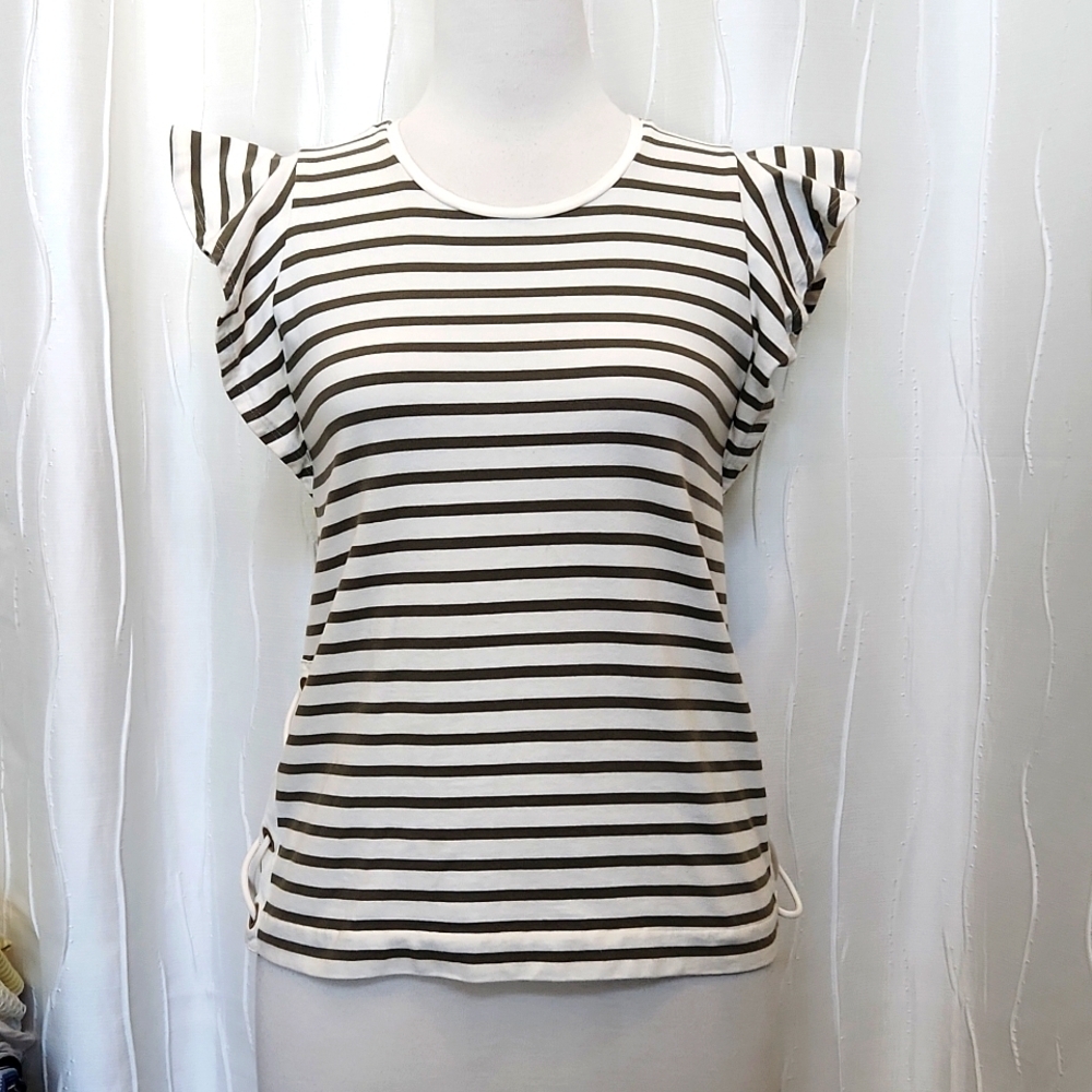 Lauren Ralph Lauren Ruffle Striped Nautical Top